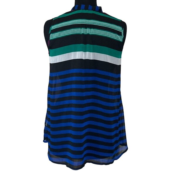 GAP Brand Sheer Sleeveless Blouse Stripe w/Necktie 100% Polyester Women's Size S - Picture 2 of 13